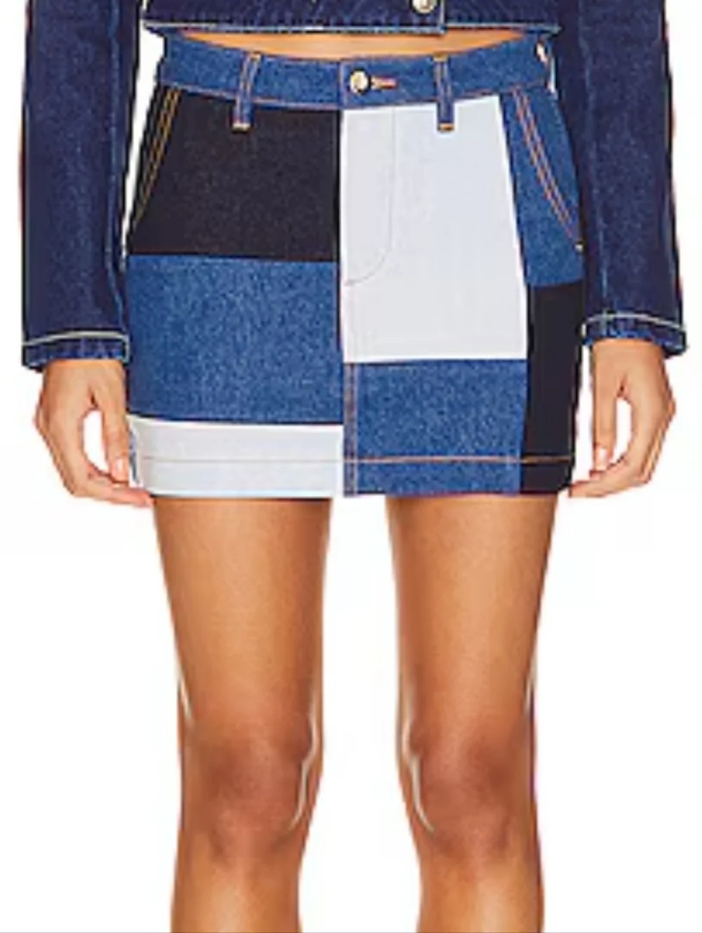 More To Come Korie Patch Mini Skirt in Blue Multi